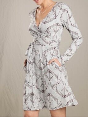 Toad&Co Organic Cue Wrap Eco Dress Geometric Long Sleeve Small